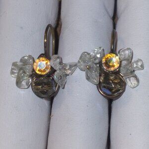 Vintage Designer LALY COHEN Signed AB Crystal Copper Earrings